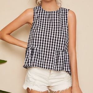 Gingham High Low Top - Size M